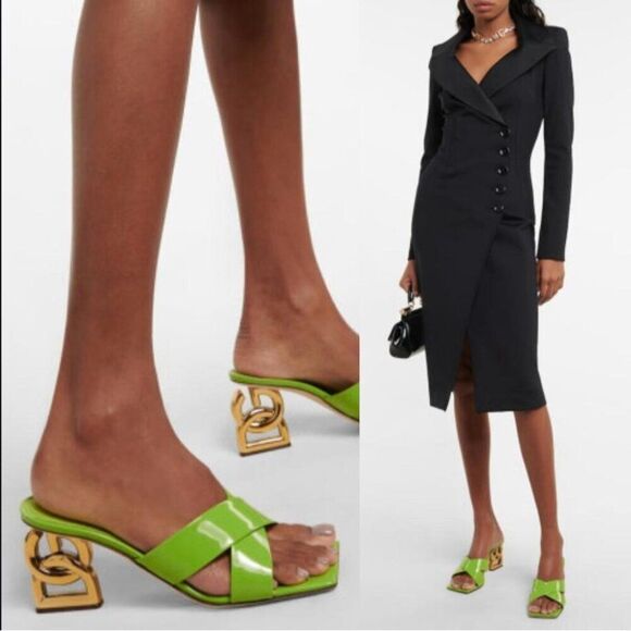 NEW Authentic DOLCE & GABBANA Green Polish Leather Sculpted Heel Mules S… - Picture 3 of 13